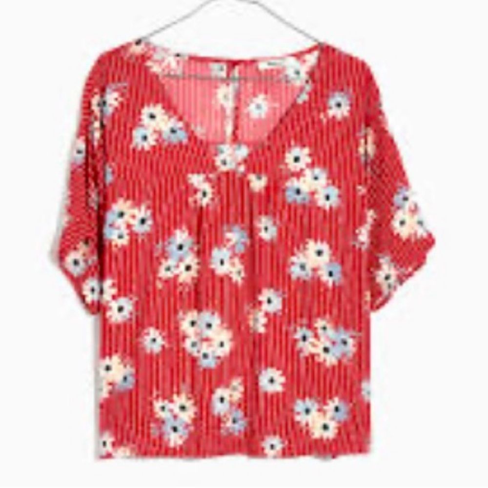 Madewell Rhyme Top in Daisy Society High Low Cap Sleeves Pinstripes Red Size S - Picture 4 of 12